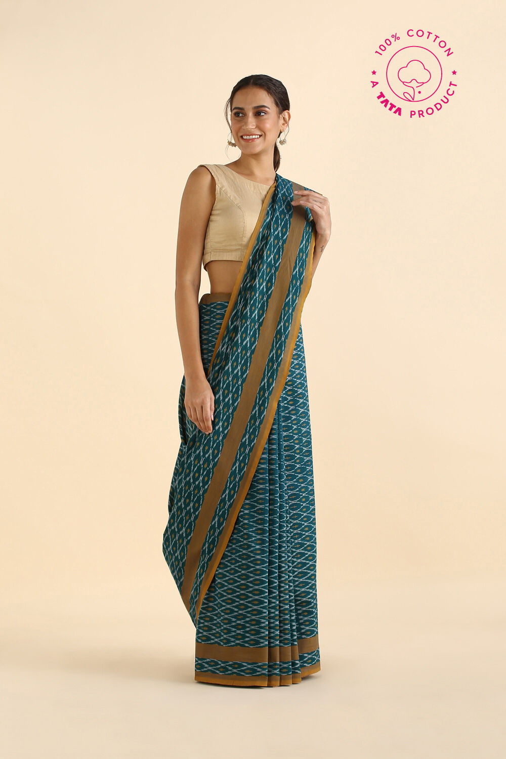 Dark Pure Green Cotton Pochampalli Ikat image number null