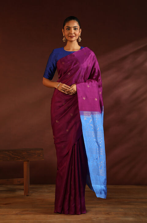 Wine South Pure Silk Woven Saree