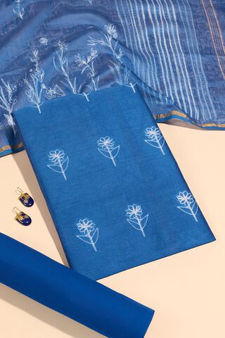 Blue Pure Silk Cotton Tie & Dye Shibori Unstitched Suit Set image number