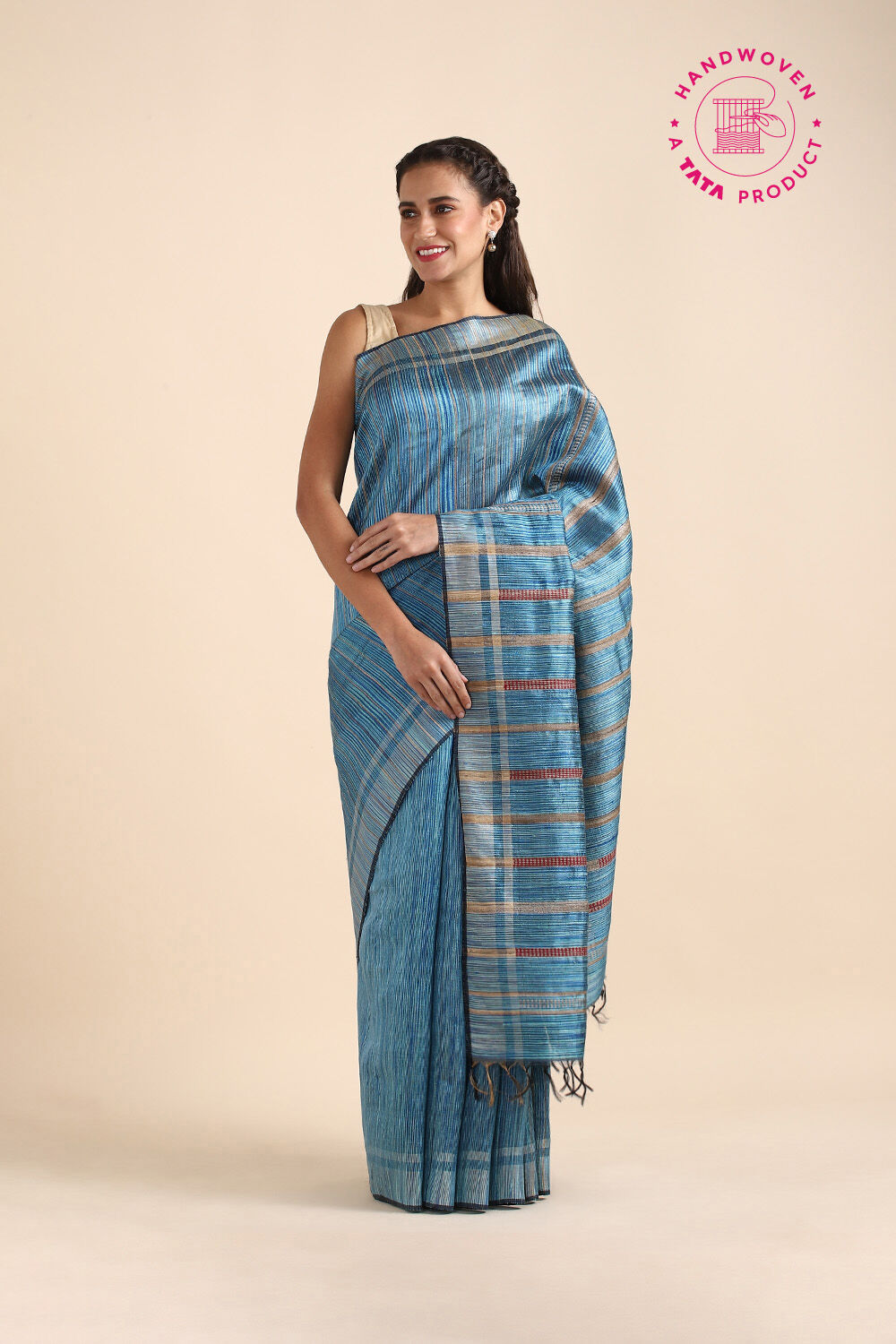 Blue Pure Tussar Silk Tie and Dye Saree image number null