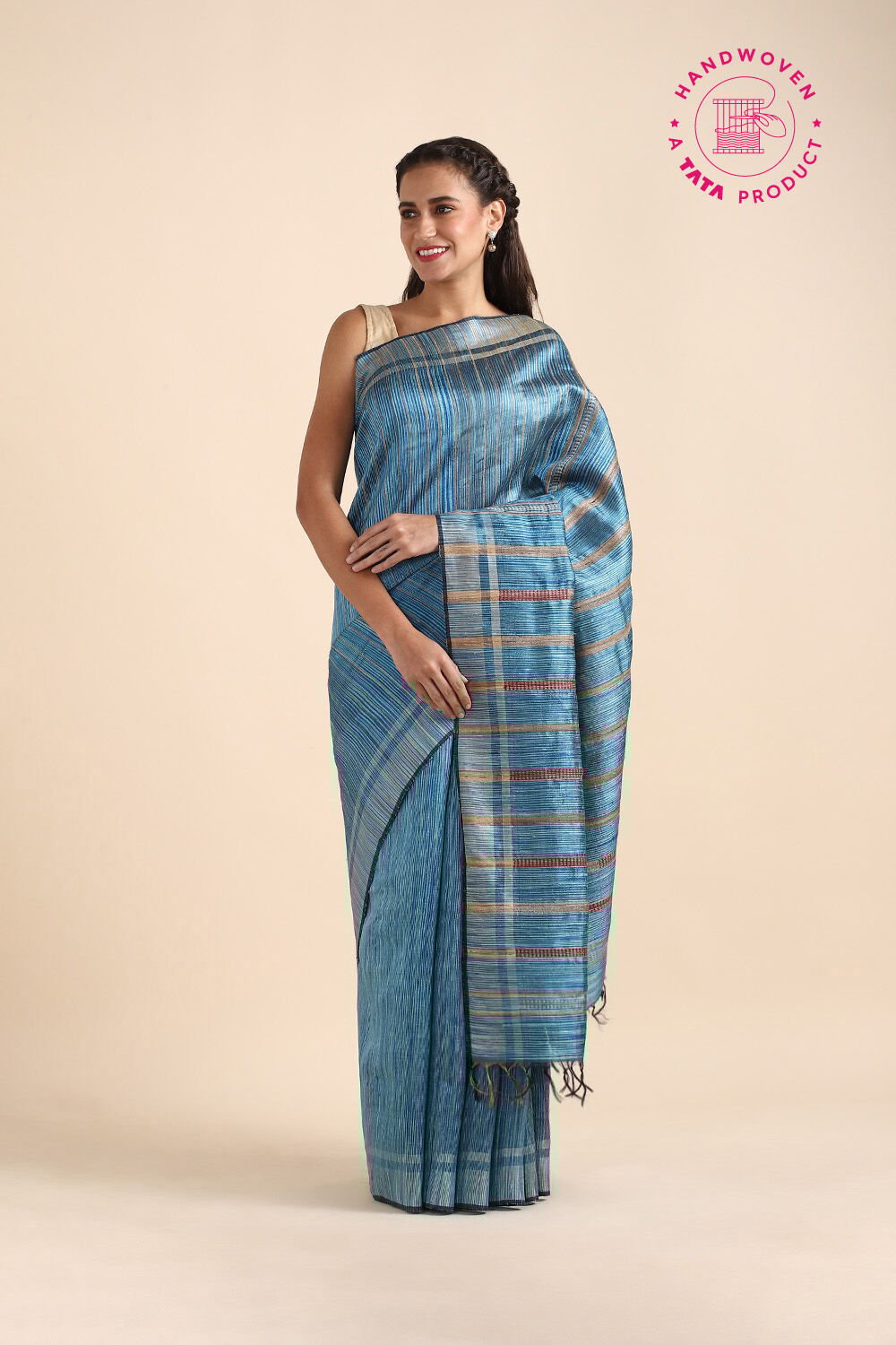 Blue Pure Tussar Silk Tie and Dye Saree image number null