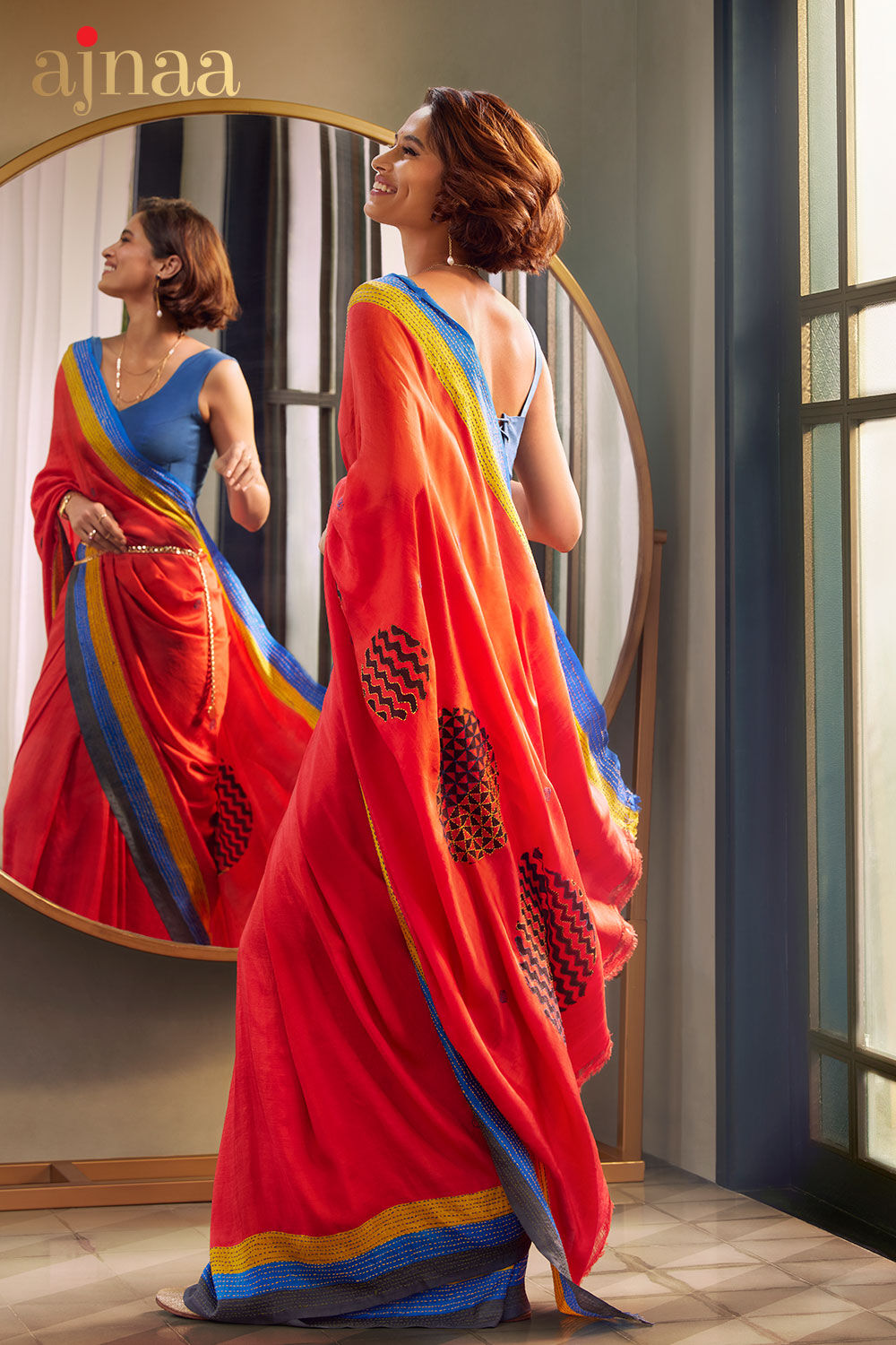 Red Pure Silk Hand Painted Saree image number null