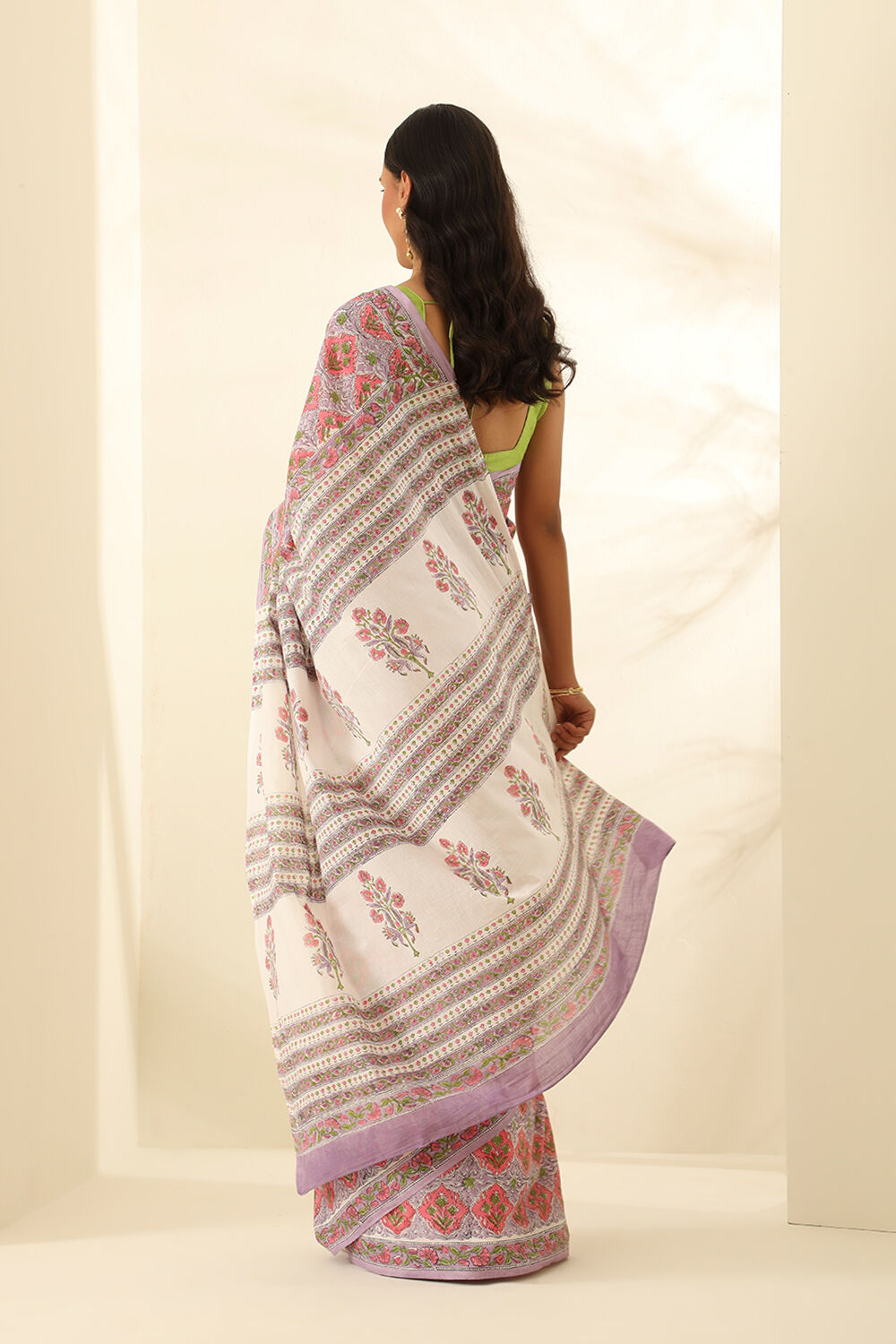 Light Violet Pure Cotton Bagru Block Printed Saree image number null