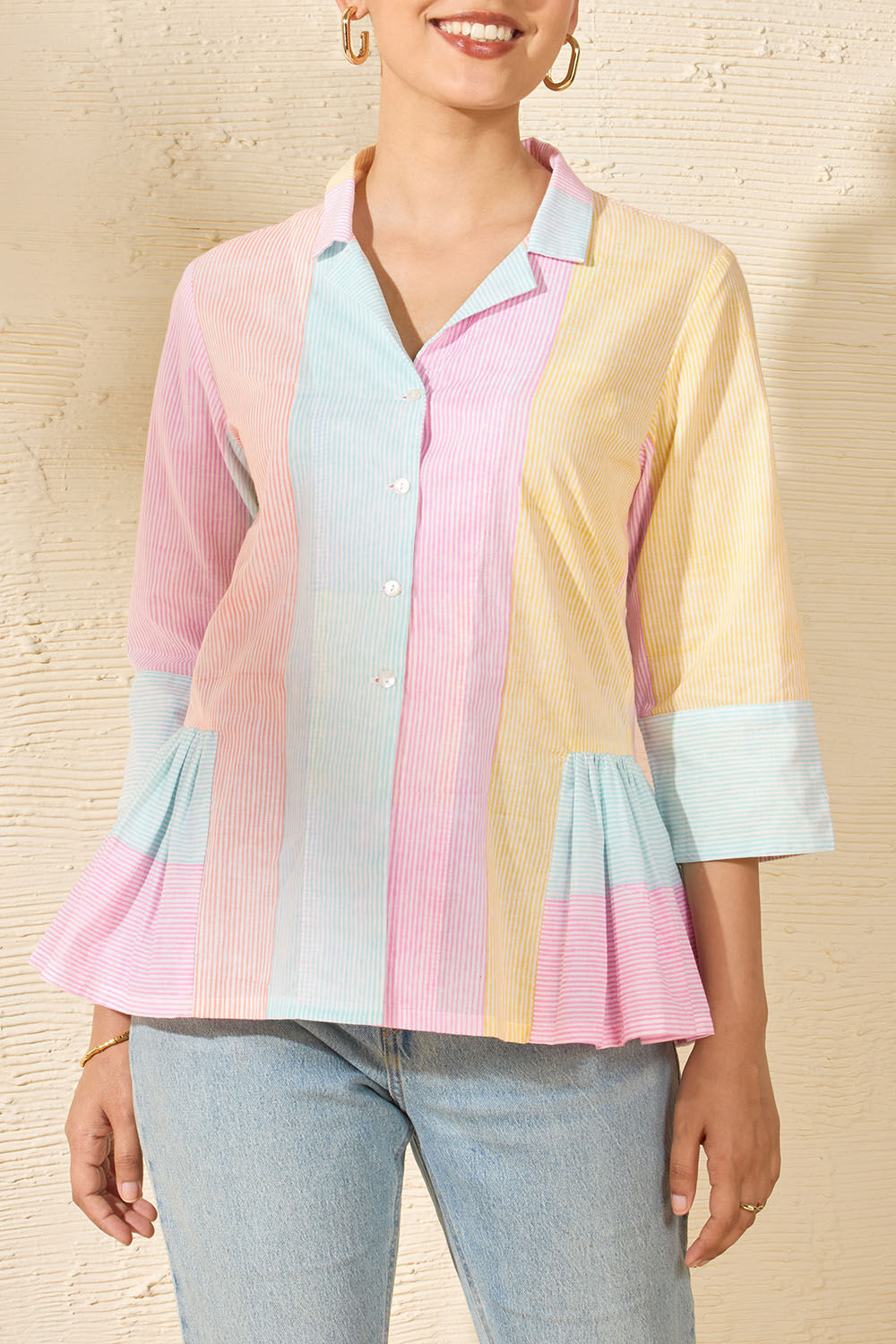 MultiColoured Pure Cotton Printed Sanganeri Short Top image number null