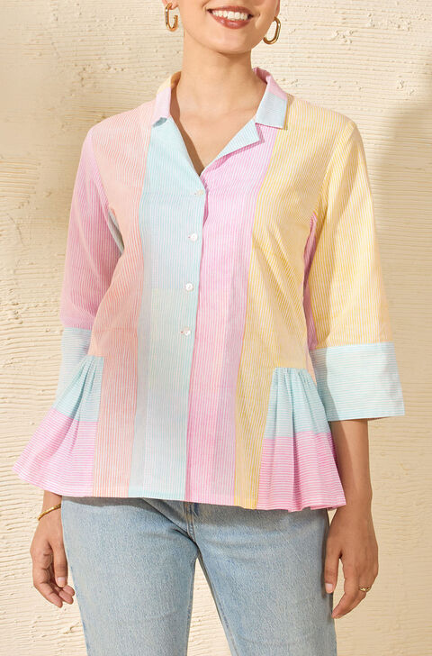 MultiColoured Pure Cotton Printed Sanganeri Short Top