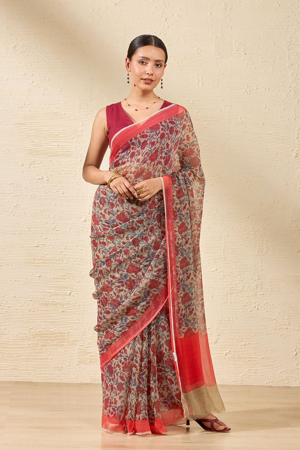 Grey Screen Printed Viscose Chiffon Saree image number null