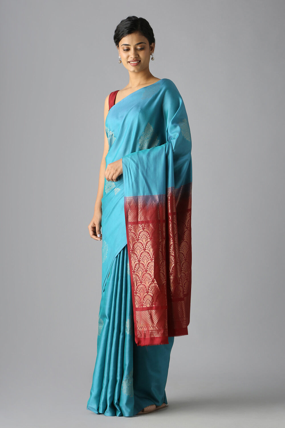 Blue Pure Silk Tencel South Saree image number null