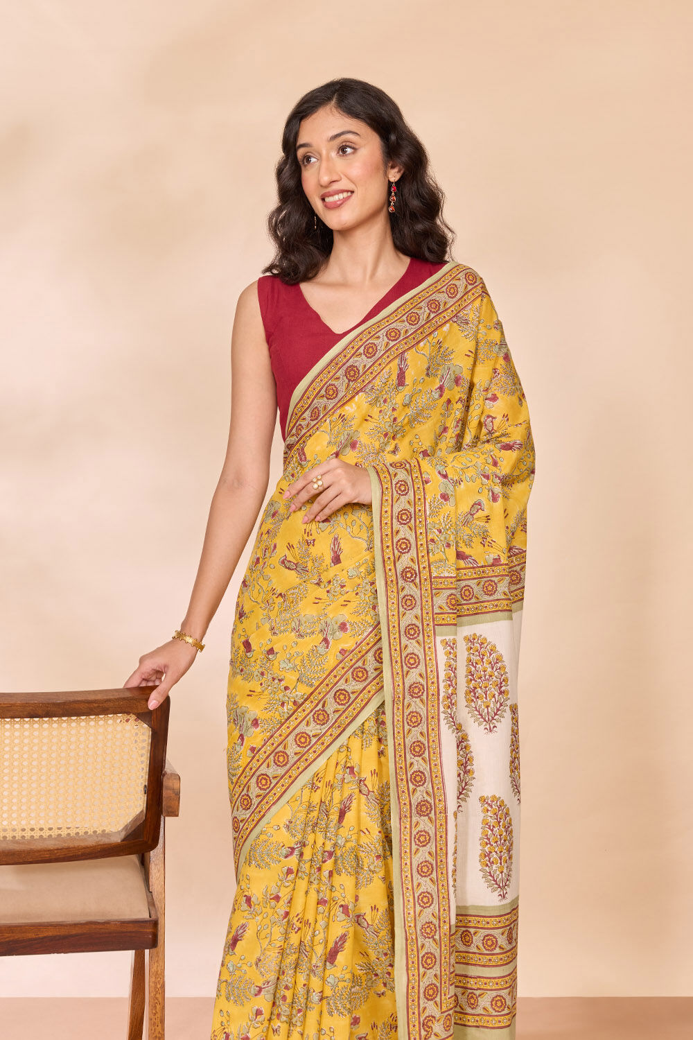 Yellow Rajasthan Pure Cotton Printed Sanganeri Saree image number null