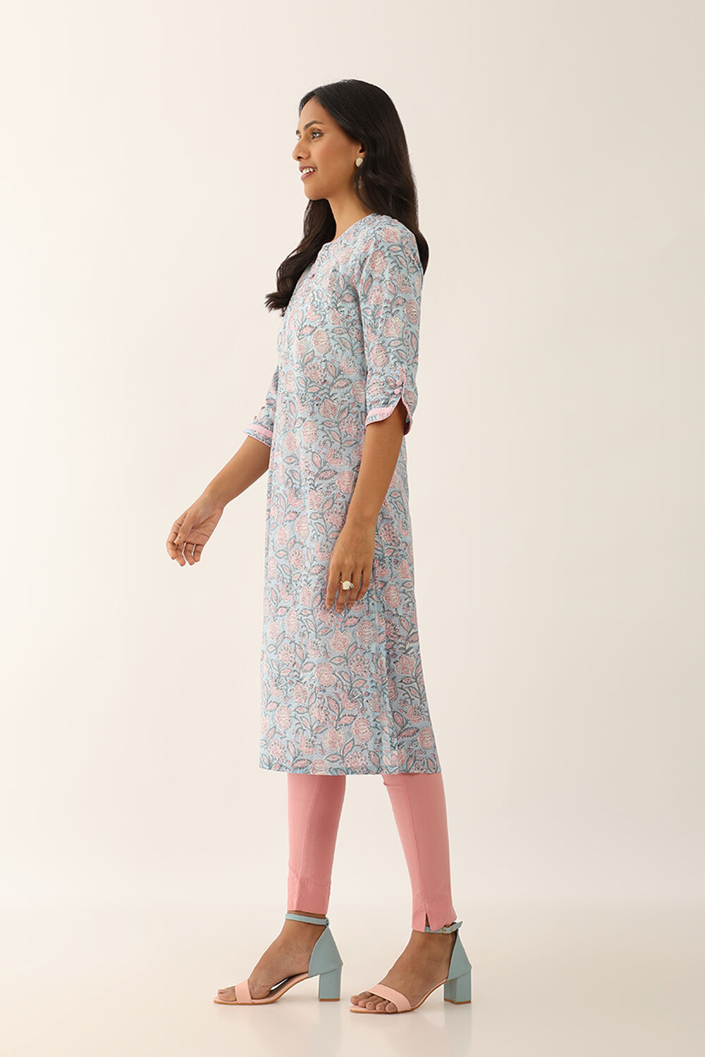 Blue Printed Sanganeri Cotton Kurta image number null