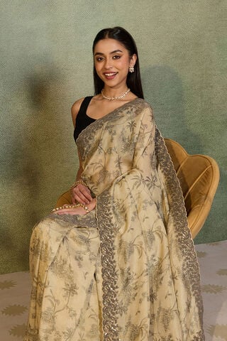 Light Green Viscose Tissue Embroidered Saree image number