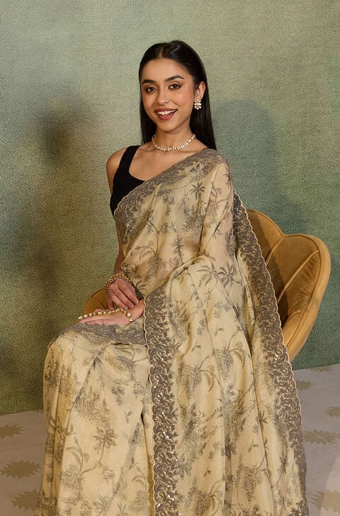 Light Green Viscose Tissue Embroidered Saree