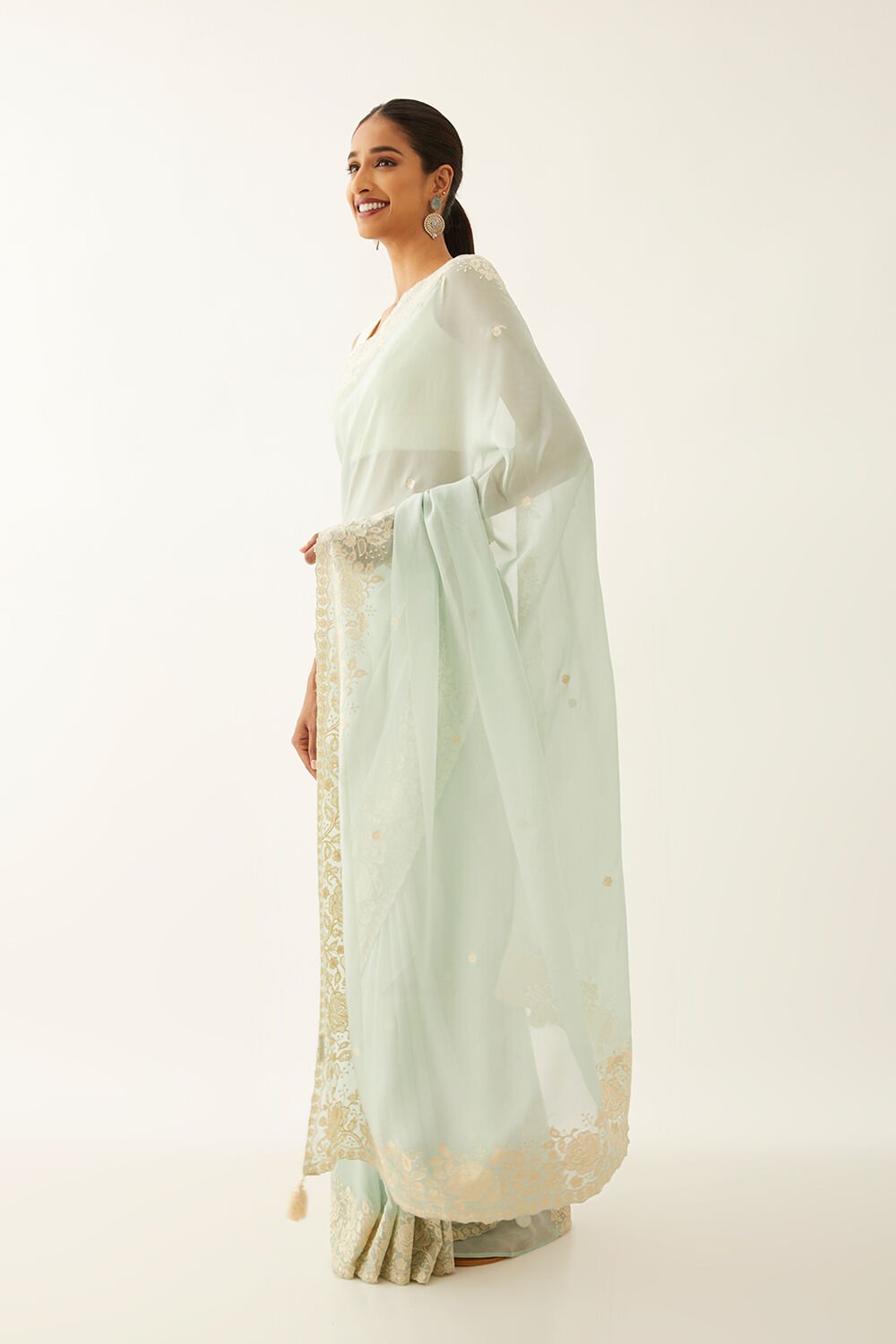 Light Blue Viscose Organza Embroidered Saree image number null
