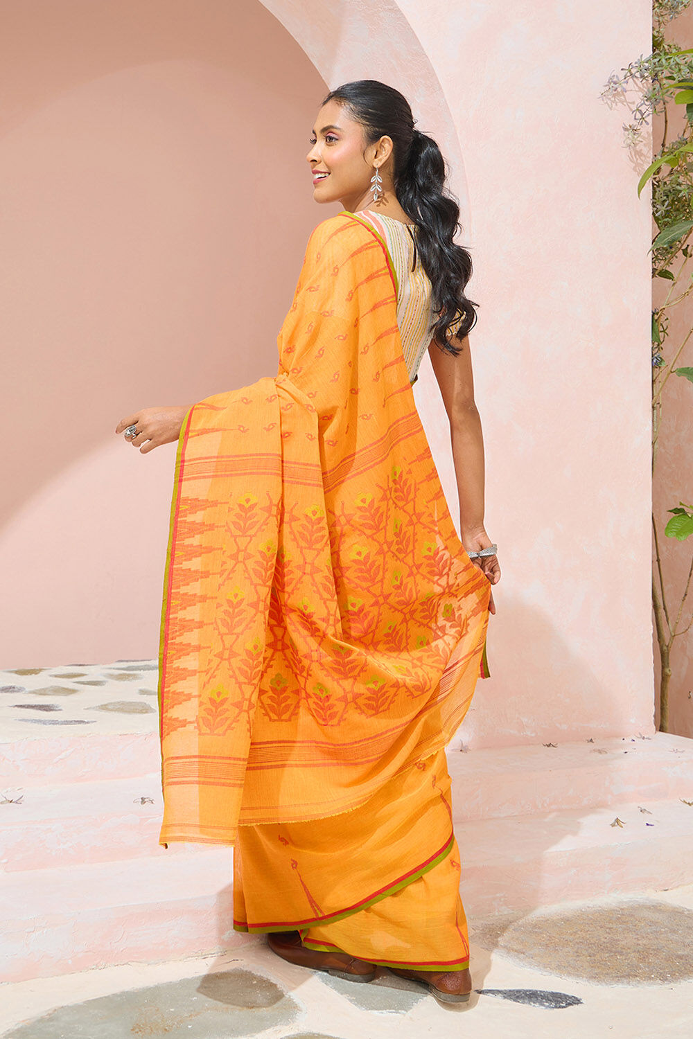 Orange Cutwork Pure Cotton Bengal Saree image number null