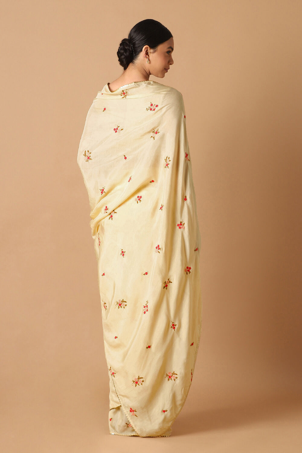 Beige Viscose Embroidered Saree image number null