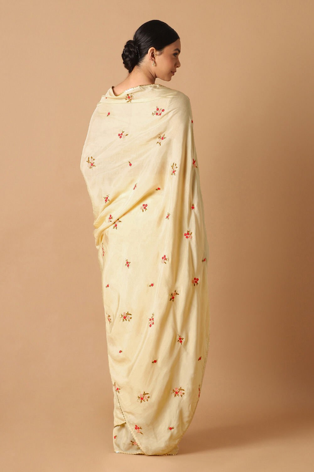 Beige Viscose Embroidered Saree image number null