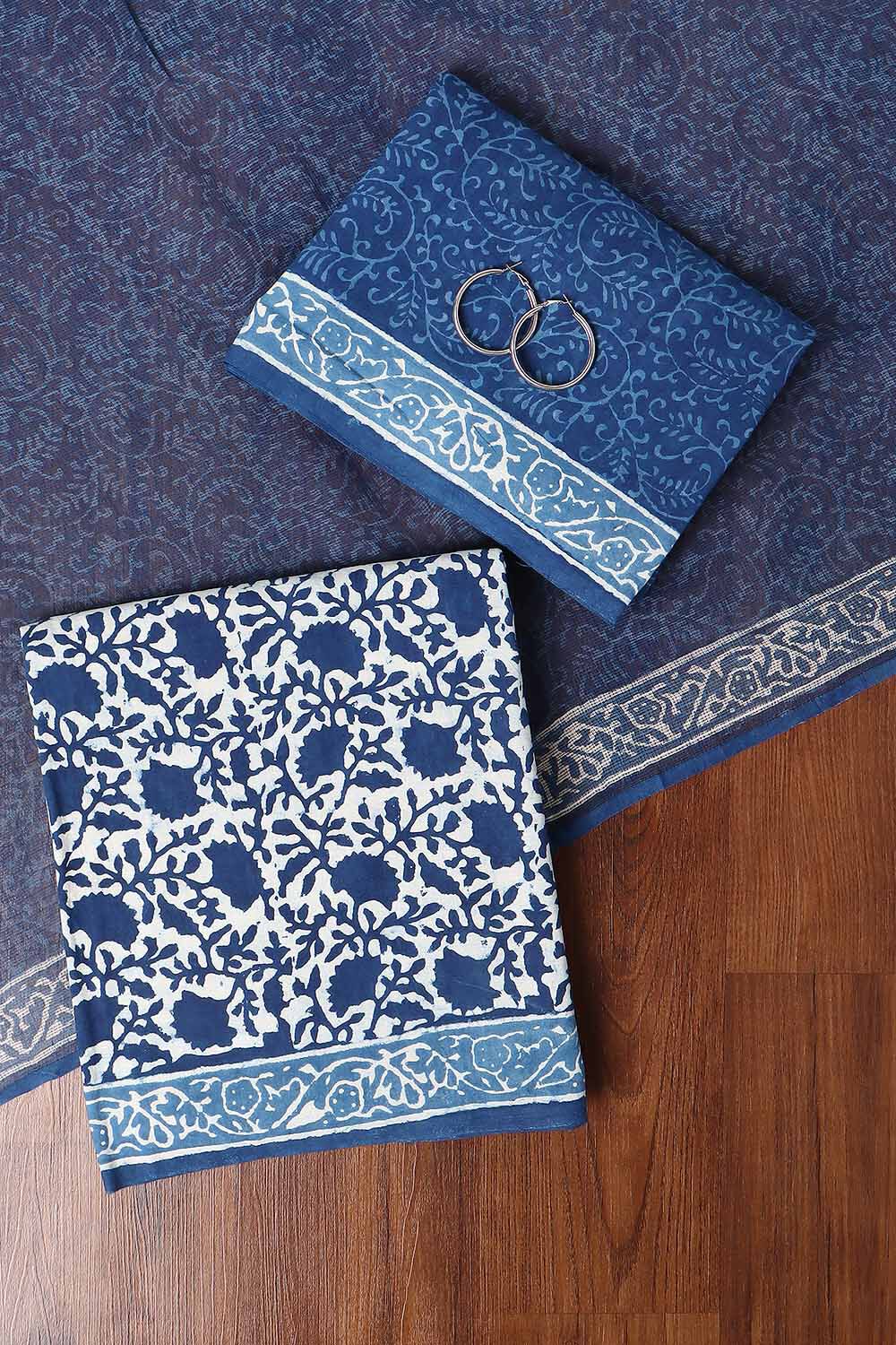 Blue Rajasthan Block Printed Cotton Suit image number null