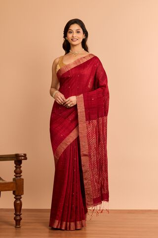 Dark Red Woven Pure Silk Vanya Bengal Saree thumbnail image number null