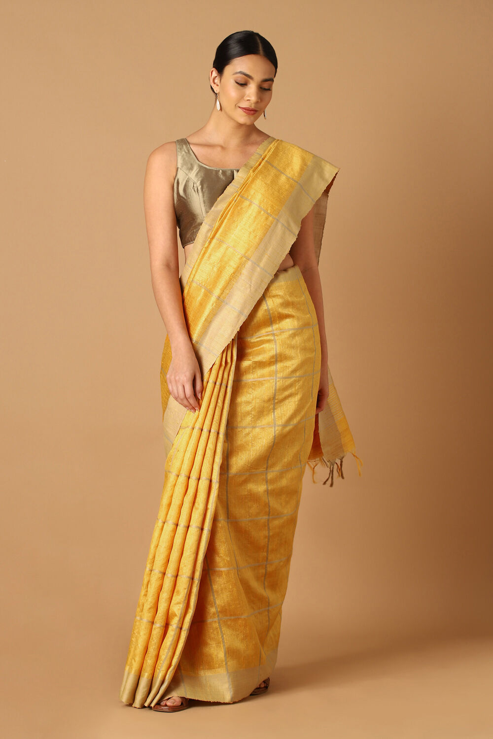 Yellow Pure Tussar Silk Bhagalpuri Saree image number null