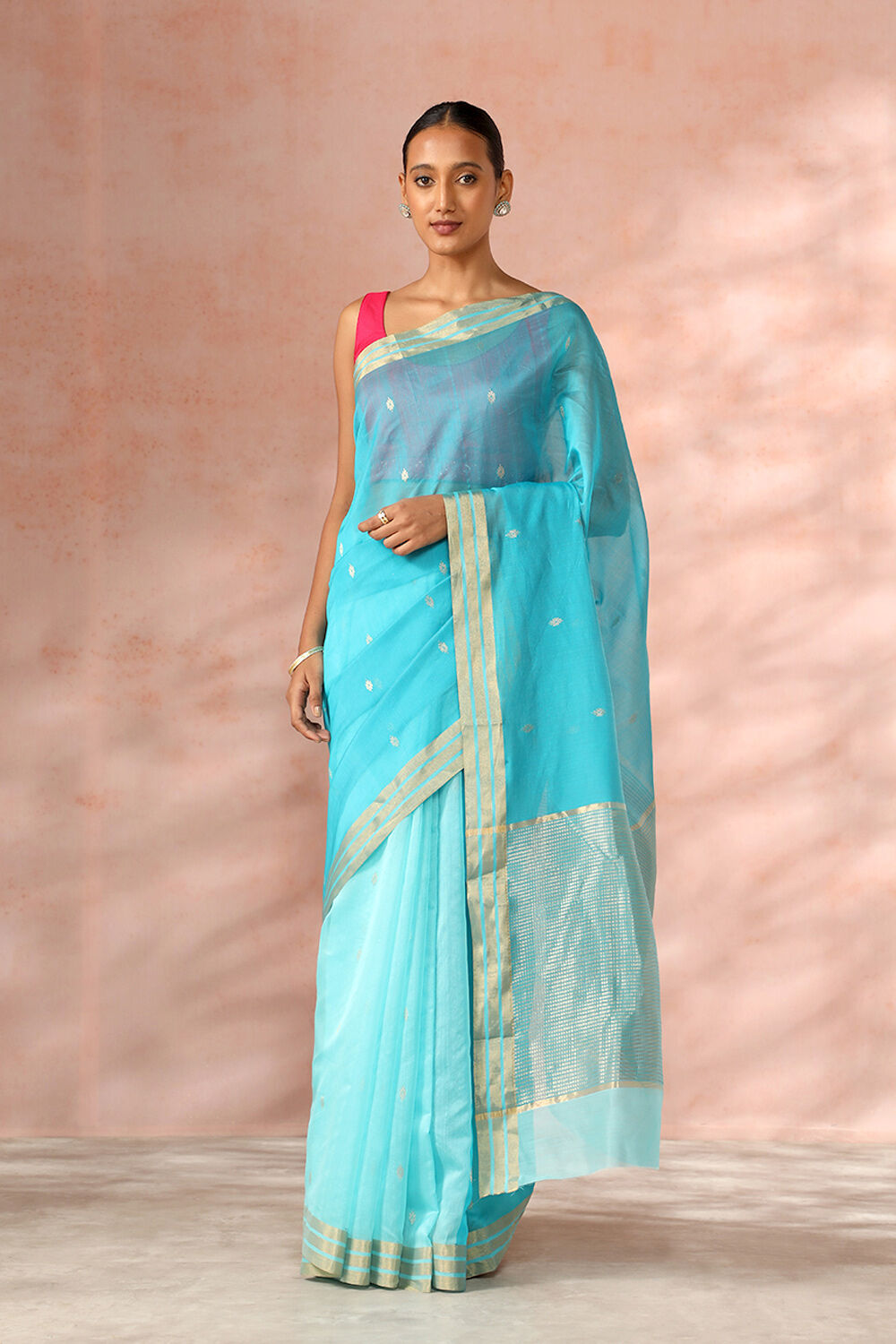 Light Blue Chanderi Pure Silk Cotton Woven Saree image number null