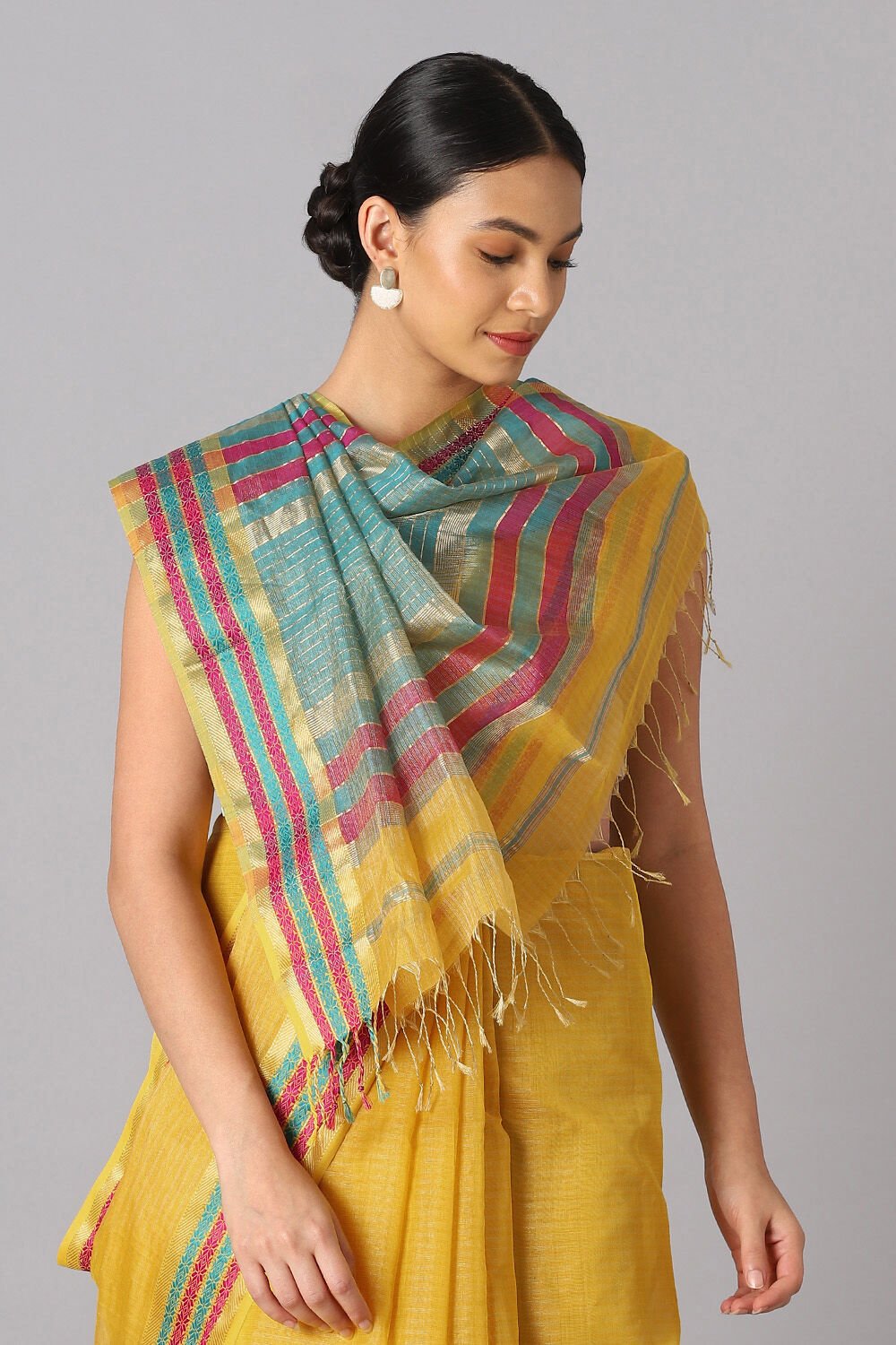 Yellow Pure Cotton Tissue Maheswari Saree image number null