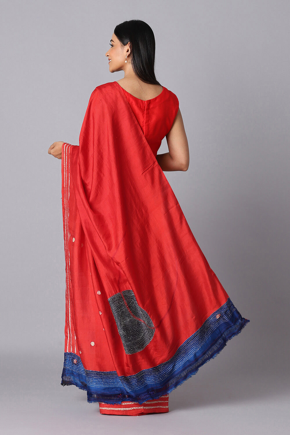 Red Pure Silk Hand Painted Saree image number null