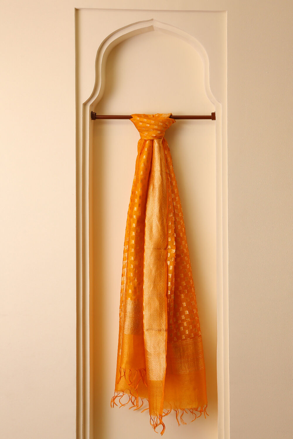 Golden Orange Pure Organza Tussar Dupatta image number null