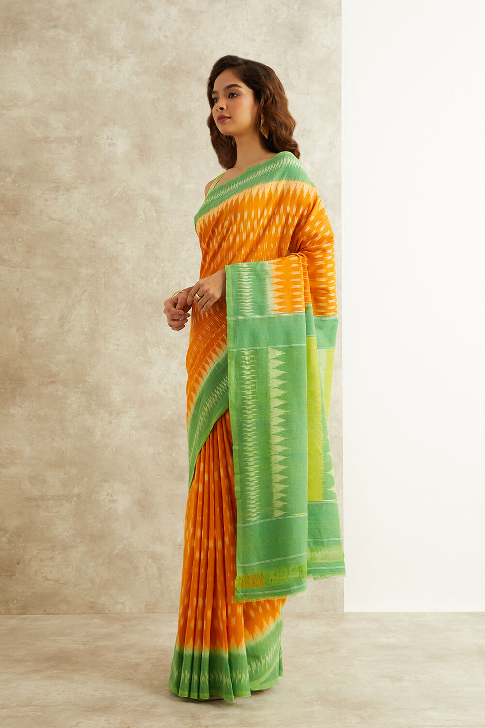 Orange Ikat Pure Cotton Pochampalli Saree image number null