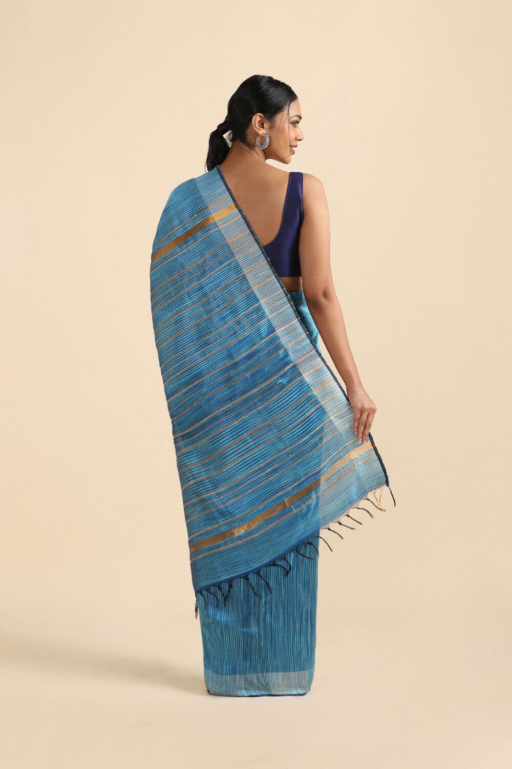 Light Blue Pure Tussar Silk Tie and Dye Saree image number null