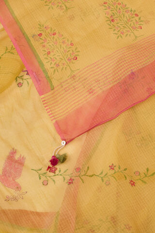Yellow Hand Painted Embroidered Pure Kota Bengal Saree thumbnail image number null