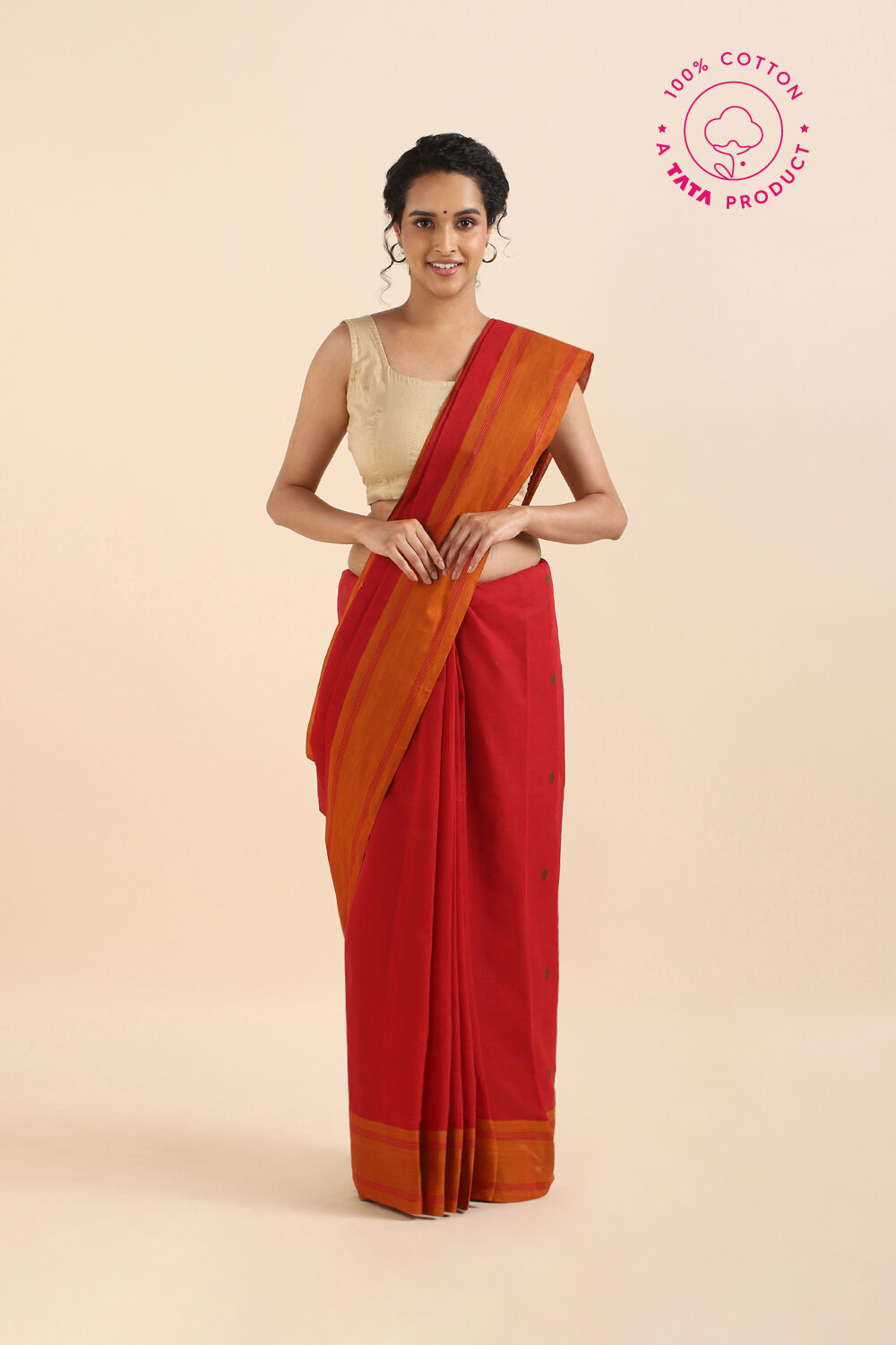 Dark Pure Red Cotton South Saree image number null