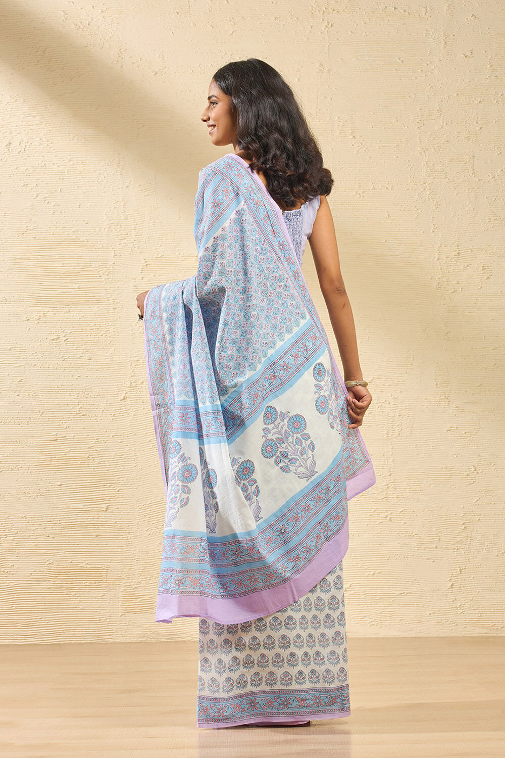 Light Violet Rajasthan Pure Cotton Printed Sanganeri Saree image number null