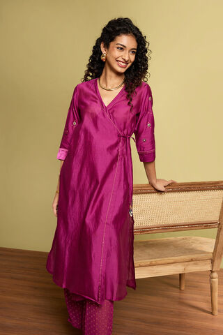 Violet Pure Silk Cotton Embroidered Kurta Set thumbnail image number null
