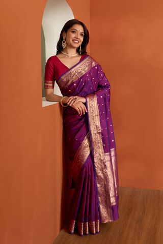 Purple Silk Viscose Banarasi Design Cutwork Saree image number