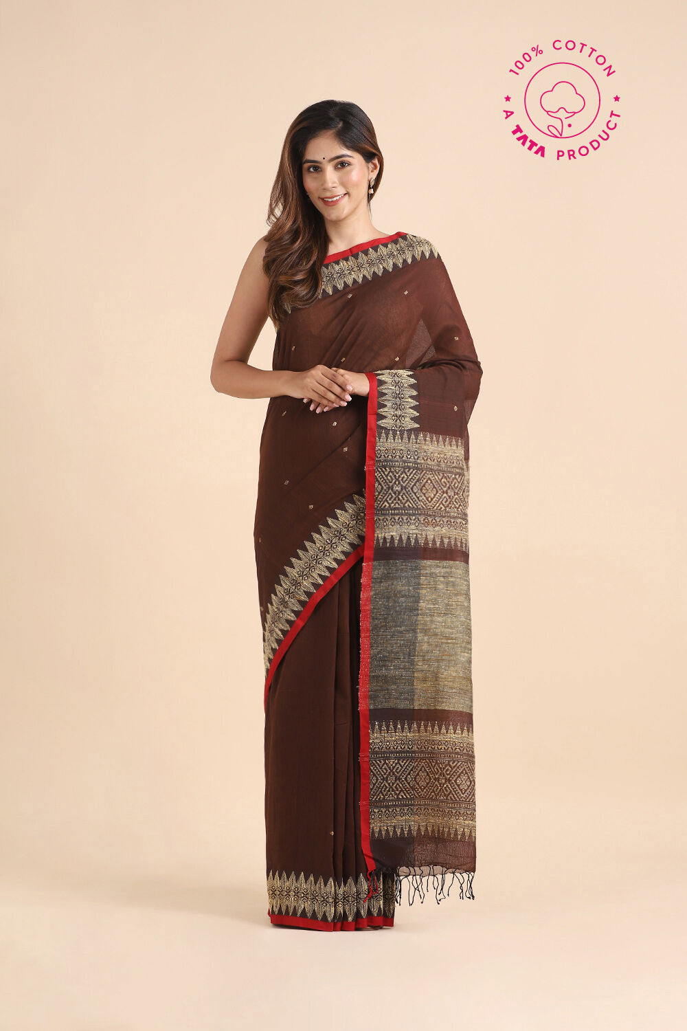 Brown Pure Cotton Bengal Saree image number null