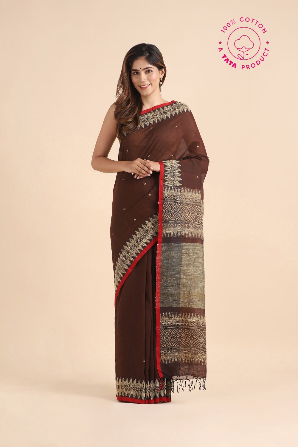 Brown Pure Cotton Bengal Saree image number null