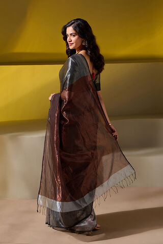 Grey Woven Pure Silk Tissue Maheshwari Saree thumbnail image number null