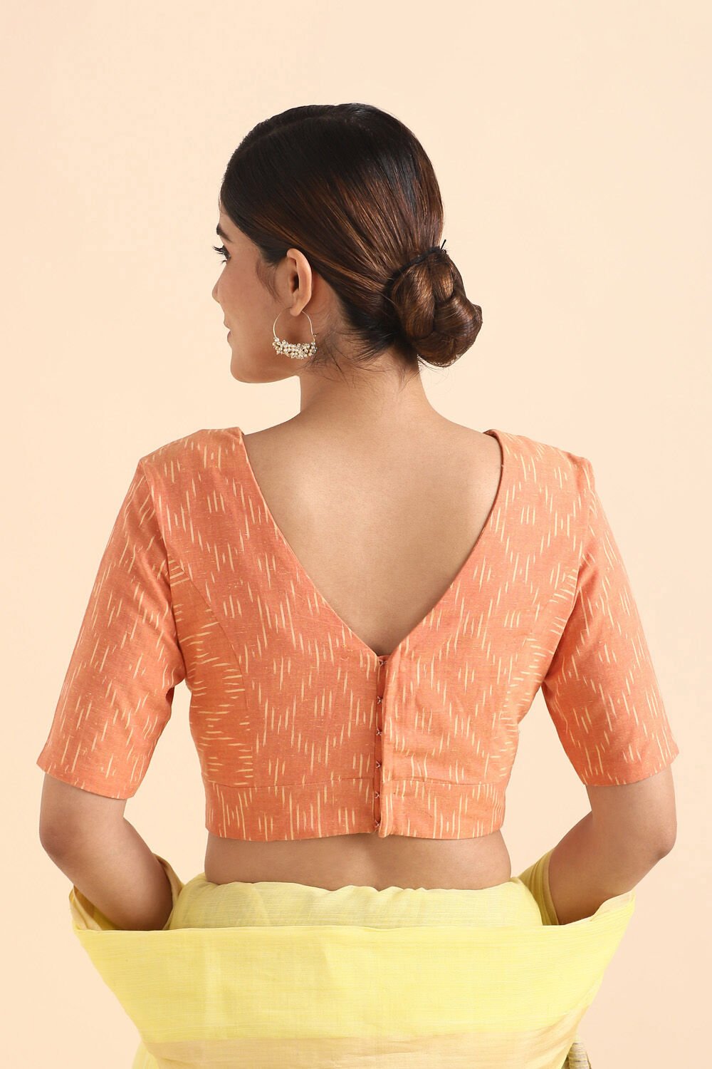 Light Orange Ikat Woven Cotton Blouse image number null