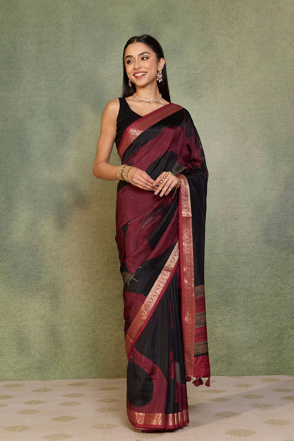 Black Printed Pure Viscose Saree image number null