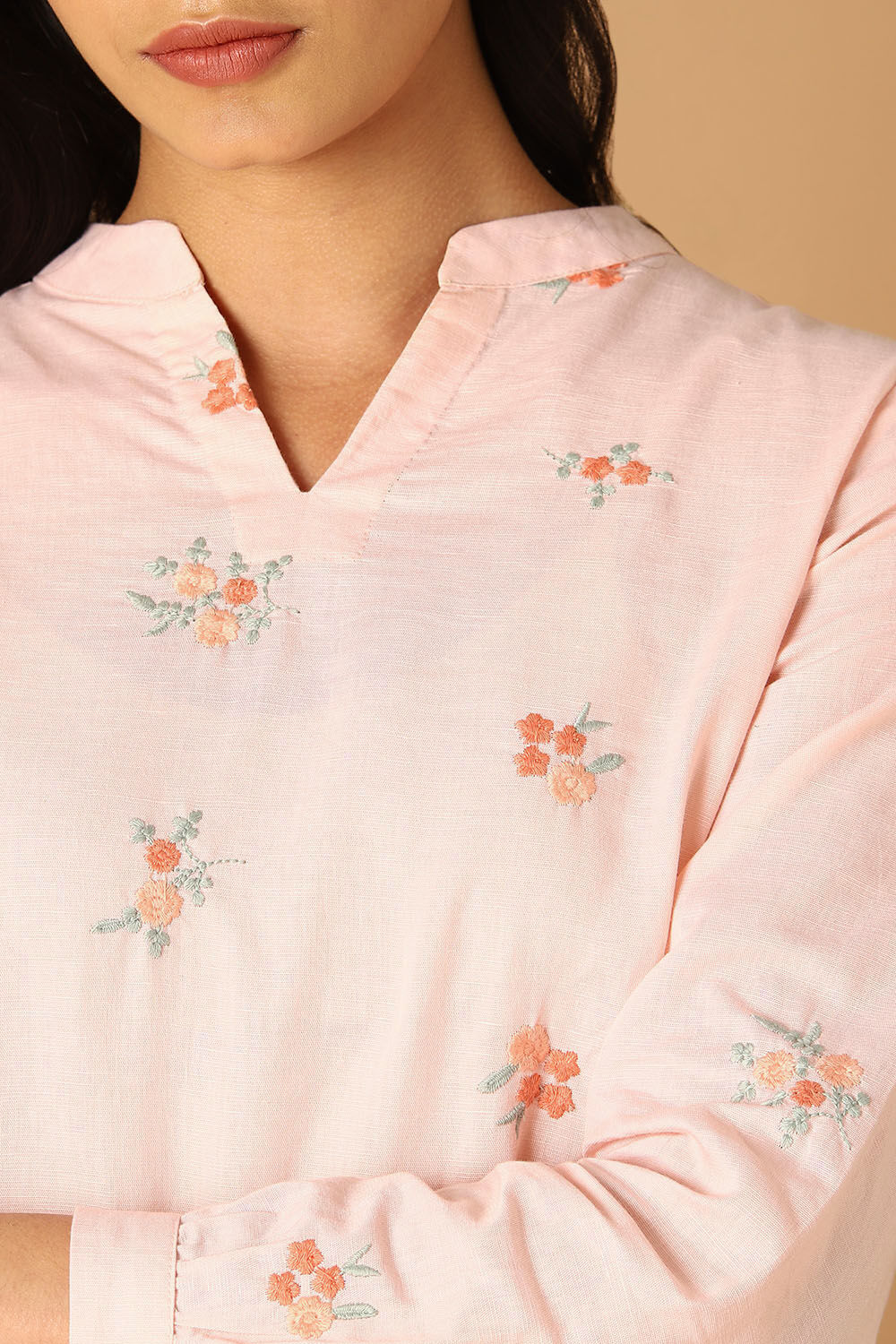 Light Pink Embroidered Kurta image number null