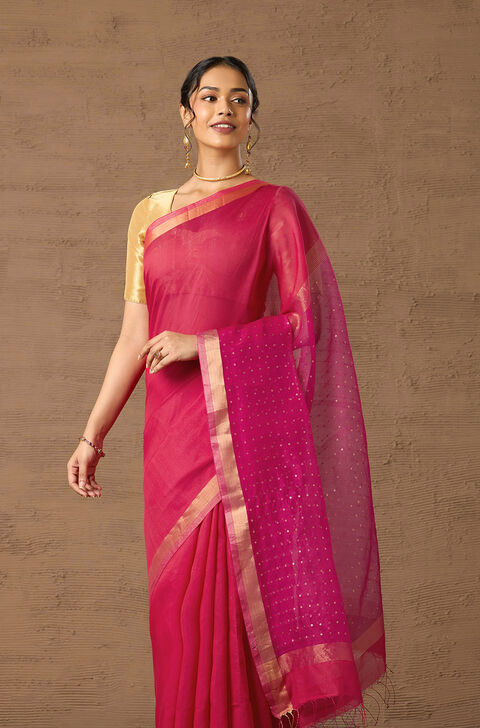 Red Woven Pure Silk Cotton Bengal Saree