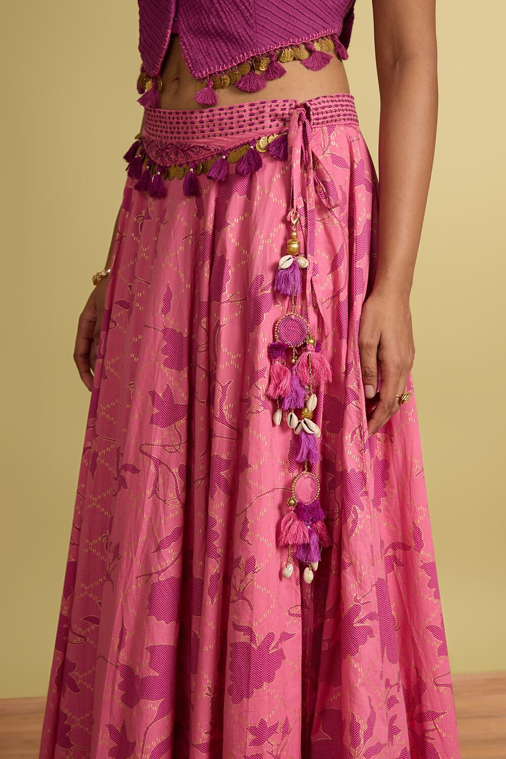 Purple Rajasthan Pure Cotton Printed Embroidery Lehenga image number null