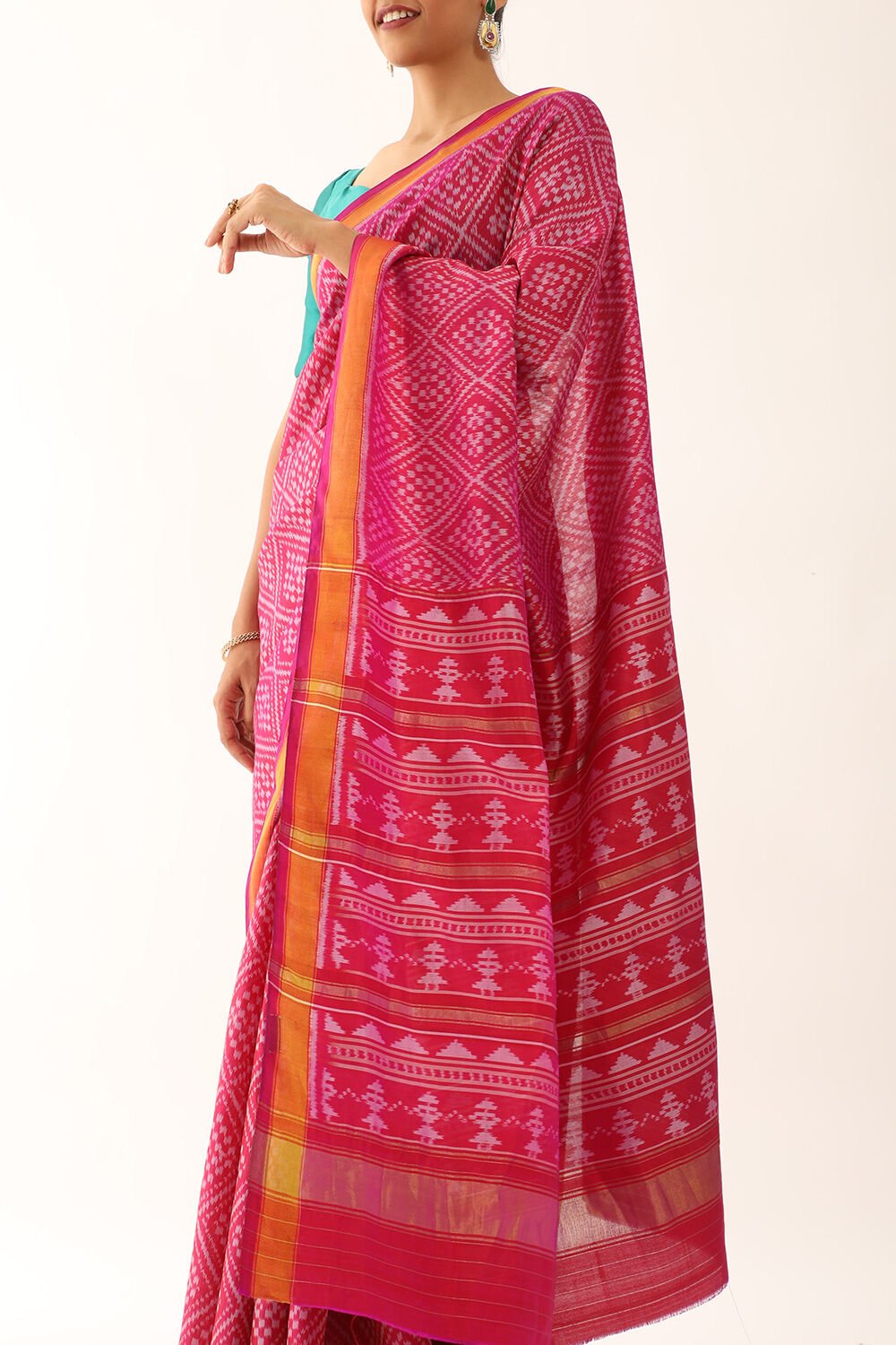 Pink Pure Silk Ikat Patola Saree image number null
