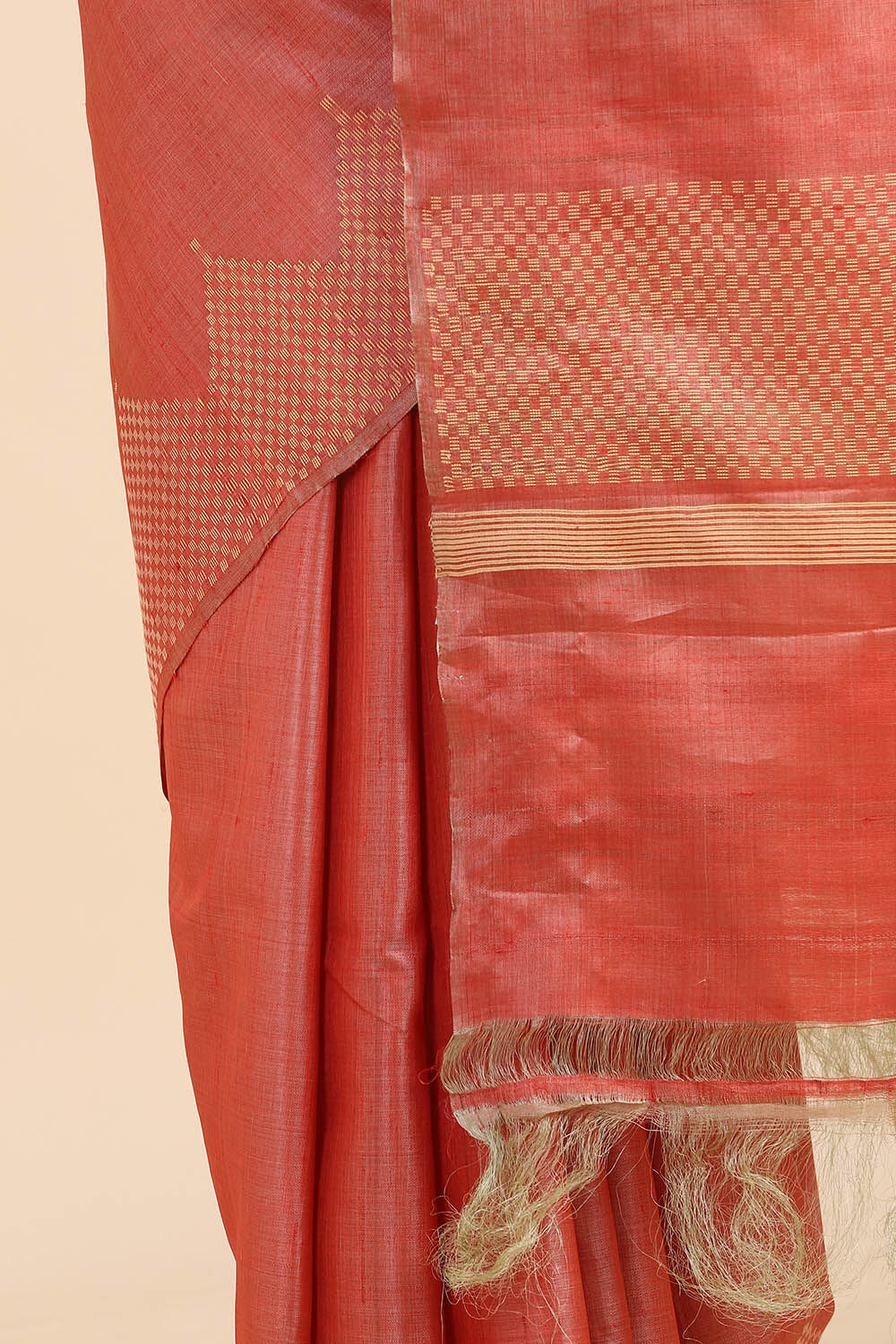 Orange Pure Tussar Woven Saree image number null