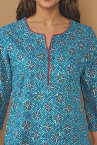 Blue Pure Cotton Screen Printed Kurta Set thumbnail image number null