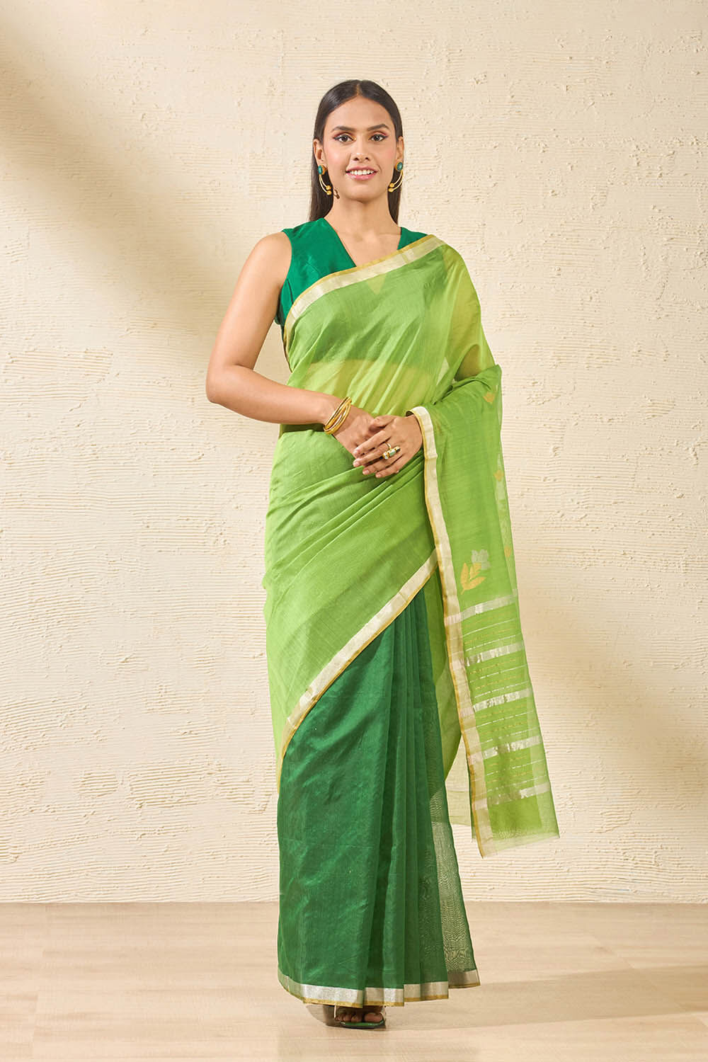 Dark Green Woven Pure Silk Cotton Chanderi Saree image number null