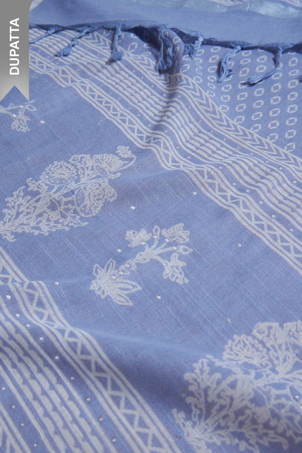 Light Blue Screen Printed Pure Cotton Linen Suit Set image number null