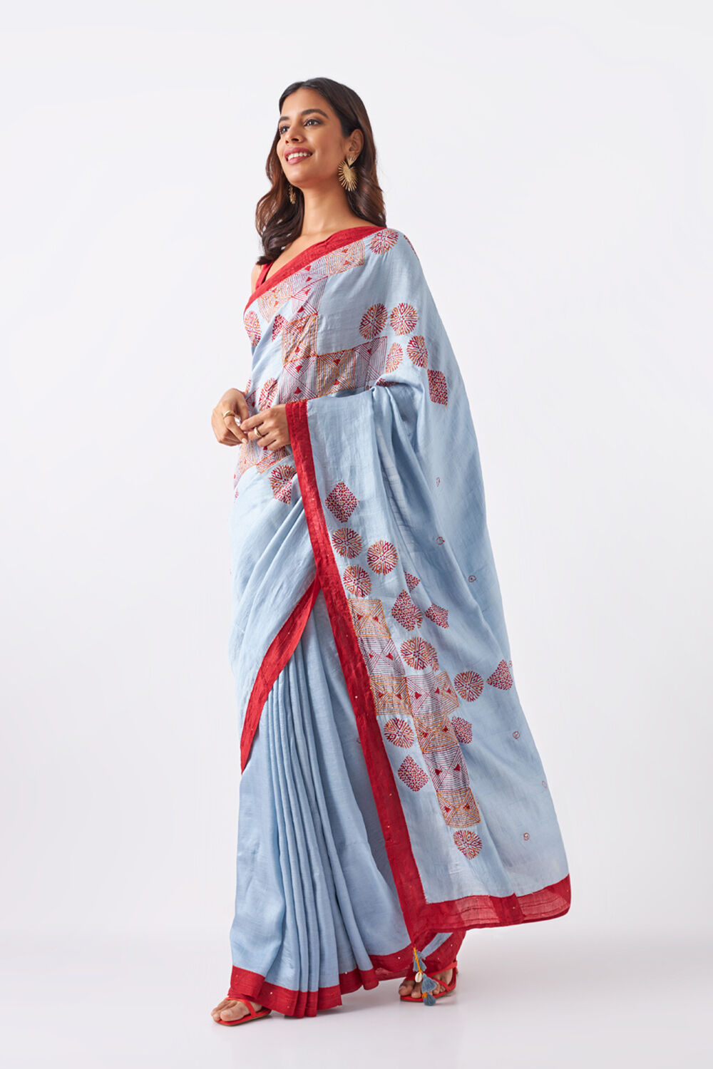 Grey Pure Silk Hand Paint Saree image number null