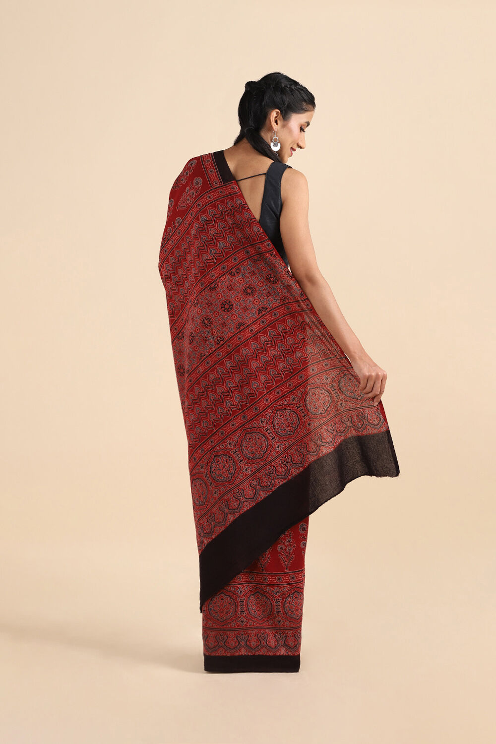Red Pure Cotton Ajrakh Printed Saree image number null