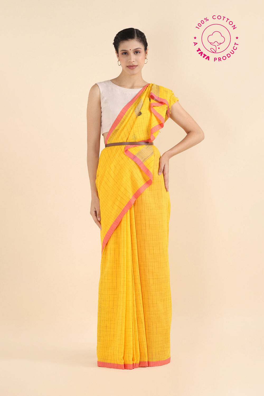 Yellow Pure Cotton Jamdani Saree image number null