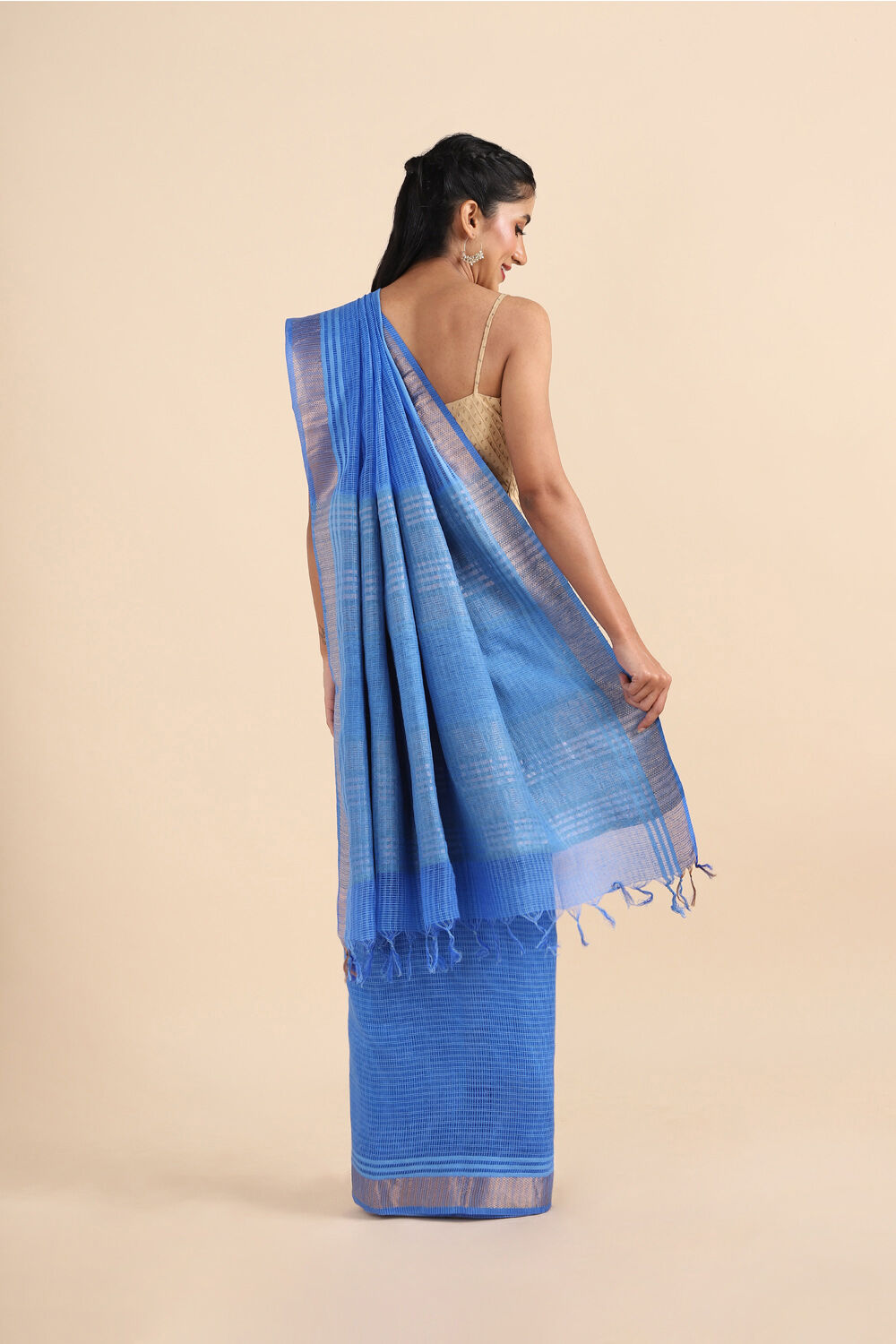 Blue Pure Silk Woven Saree image number null